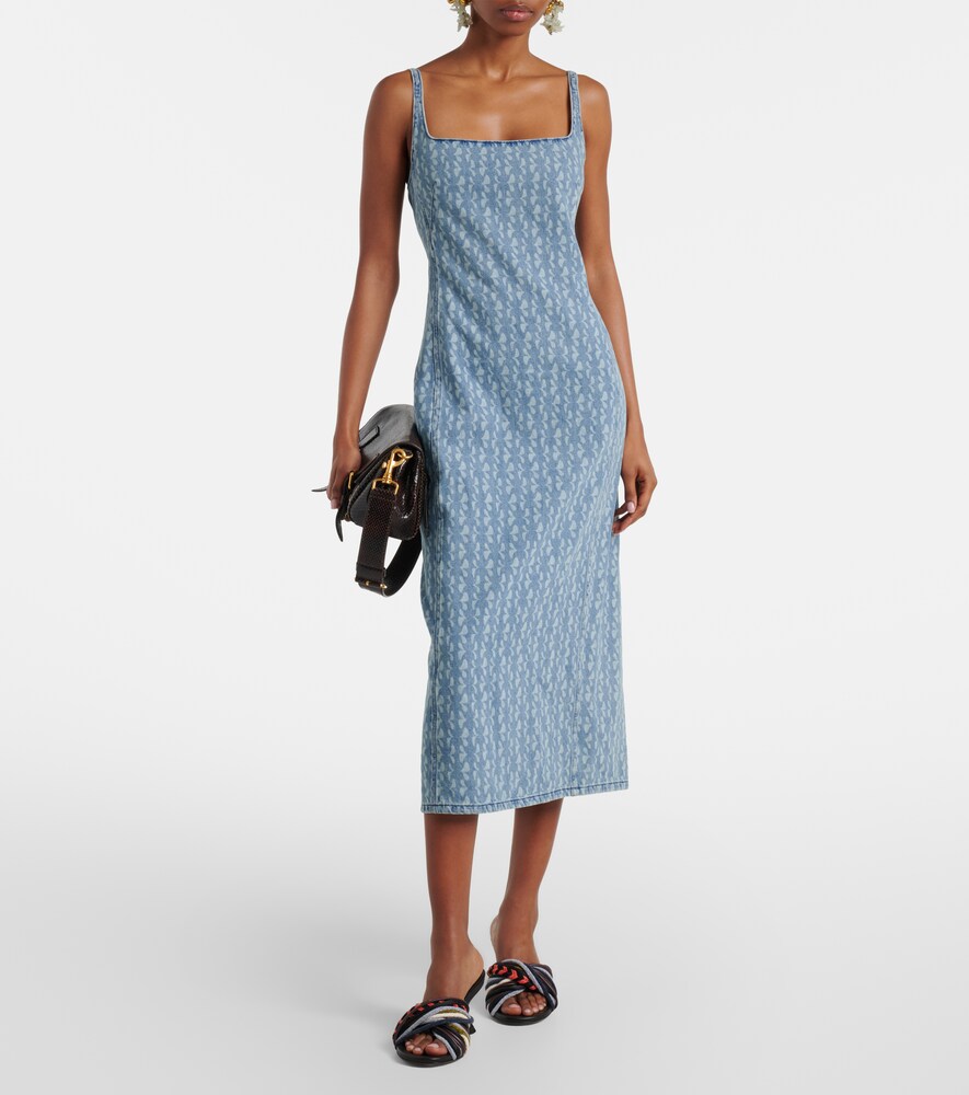  Dries Van Noten Dries Van Noten Bedrucktes Midikleid Aus Denim 