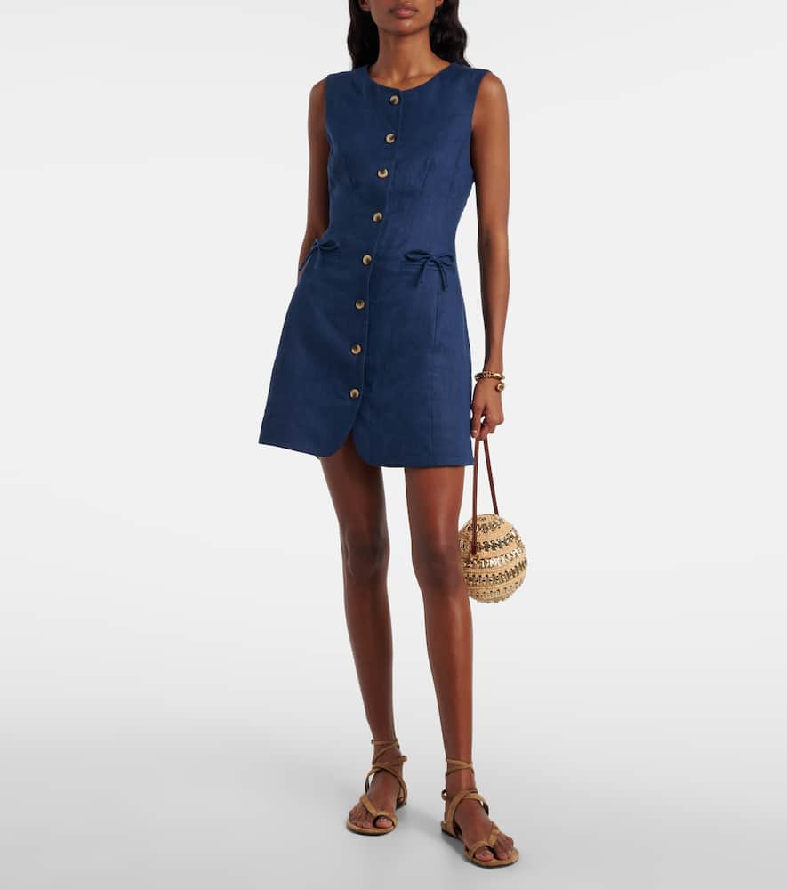 Posse Sabine Linen Mini Dress In Blue