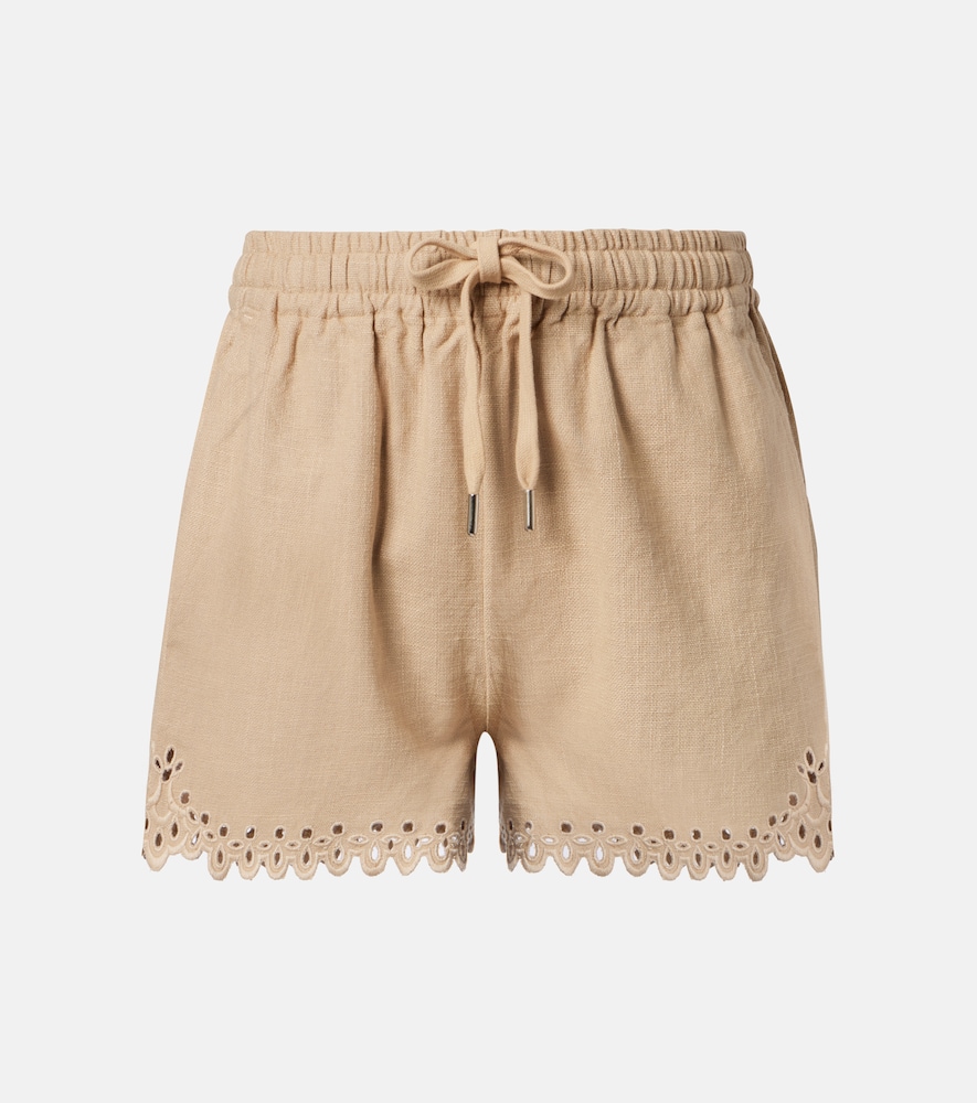Marant Etoile Women's Beige Balyme Embroidered Cotton Shorts Uk Size 14
