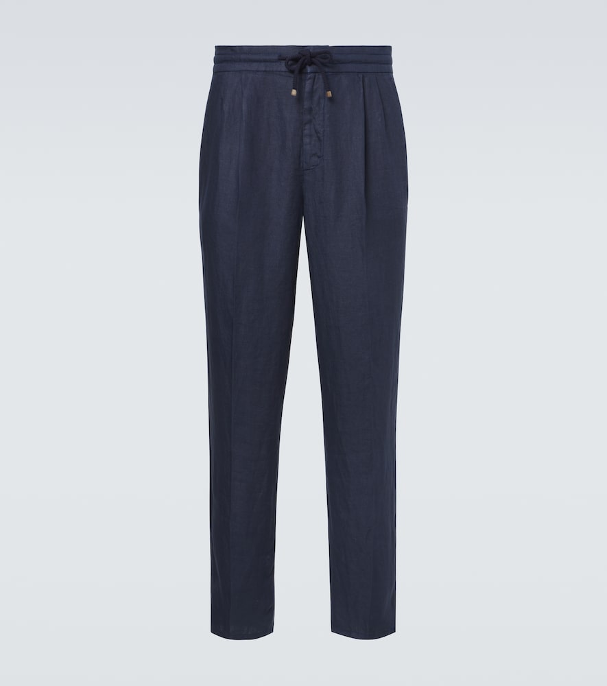 Brunello Cucinelli Men's Blue Linen Gabardine Tapered Pants UK Size 32 - Mytheresa