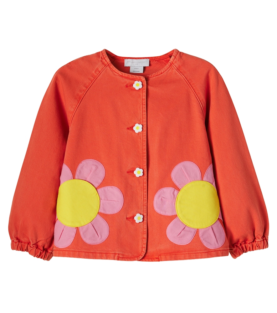 Stella Mccartney Kids Orange Floral-Applique Denim Jacket Y Size 6 - Mytheresa