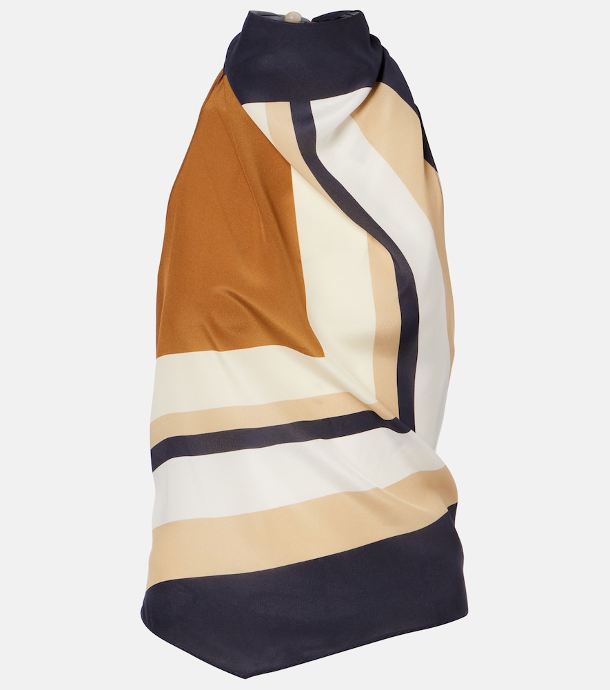SIR Printed halterneck silk top