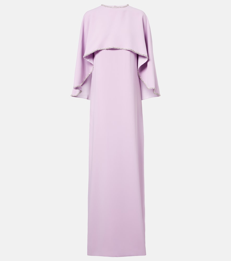 Costarellos Crystal-embellished caped gown