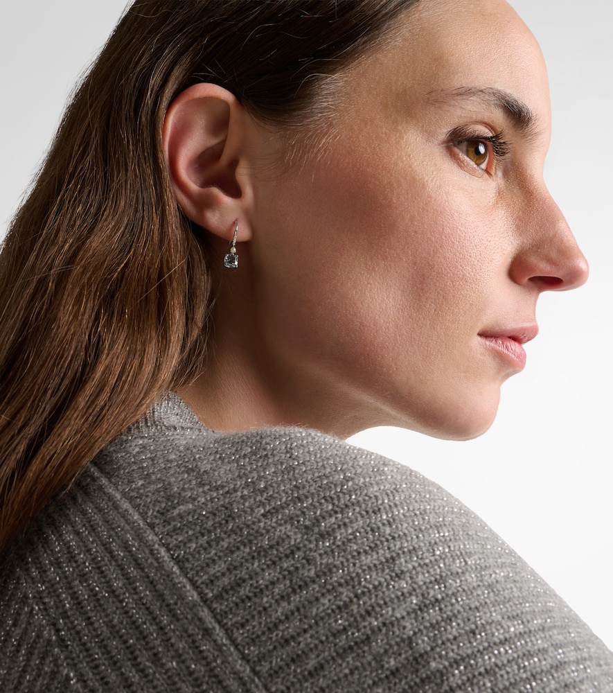 Stone and Strand 14kt white gold earrings with aquamarines, pearls, and diamonds