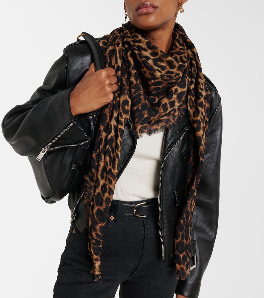Saint Laurent Leopard-print wool scarf