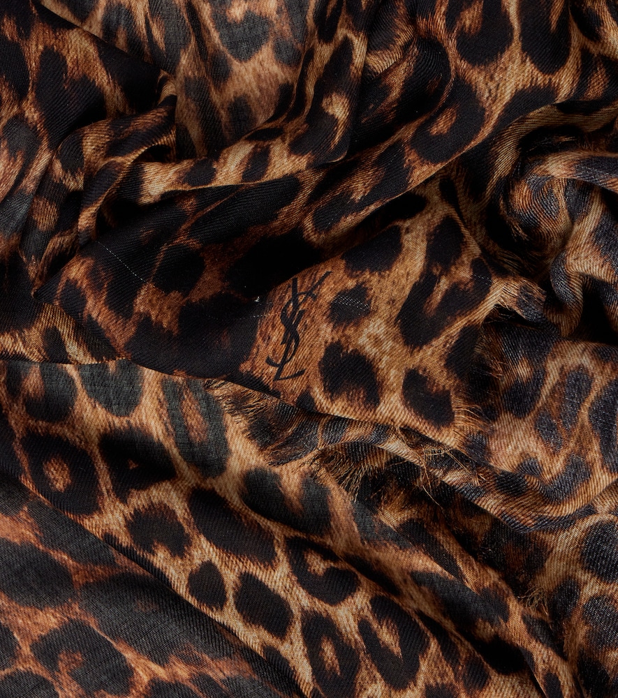  Saint Laurent Saint Laurent Leopard-print Wool Scarf 