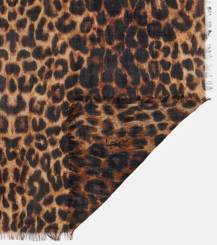  Saint Laurent Saint Laurent Leopard-print Wool Scarf 