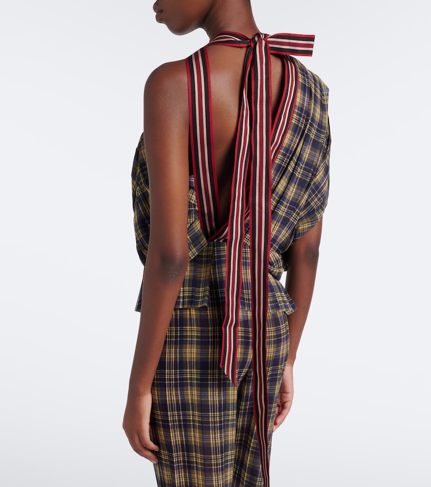 Checked Draped One-Shoulder Top