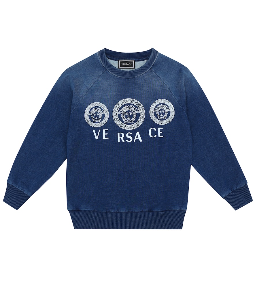 Click to view more detailed imagery on our partner's website Versace Kids' Logo Stretch-cotton Sweater In Blue