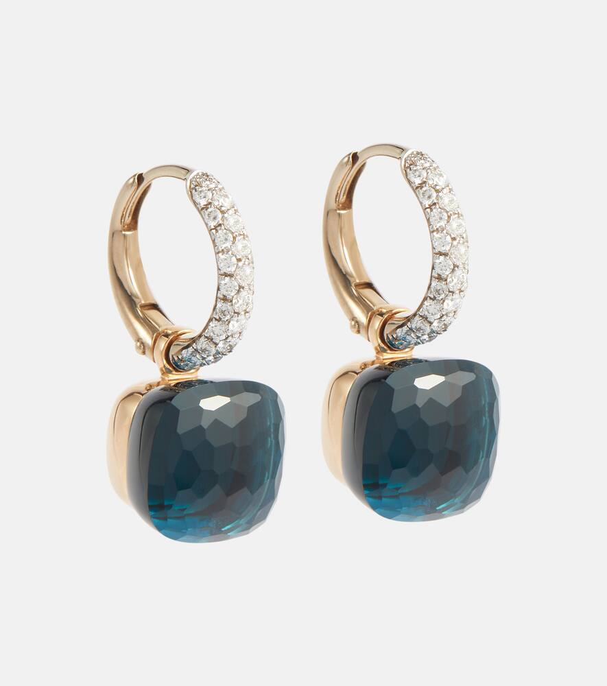 Pomellato Nudo Petit 18kt Gold Earrings With Topaz And Diamonds In Blue