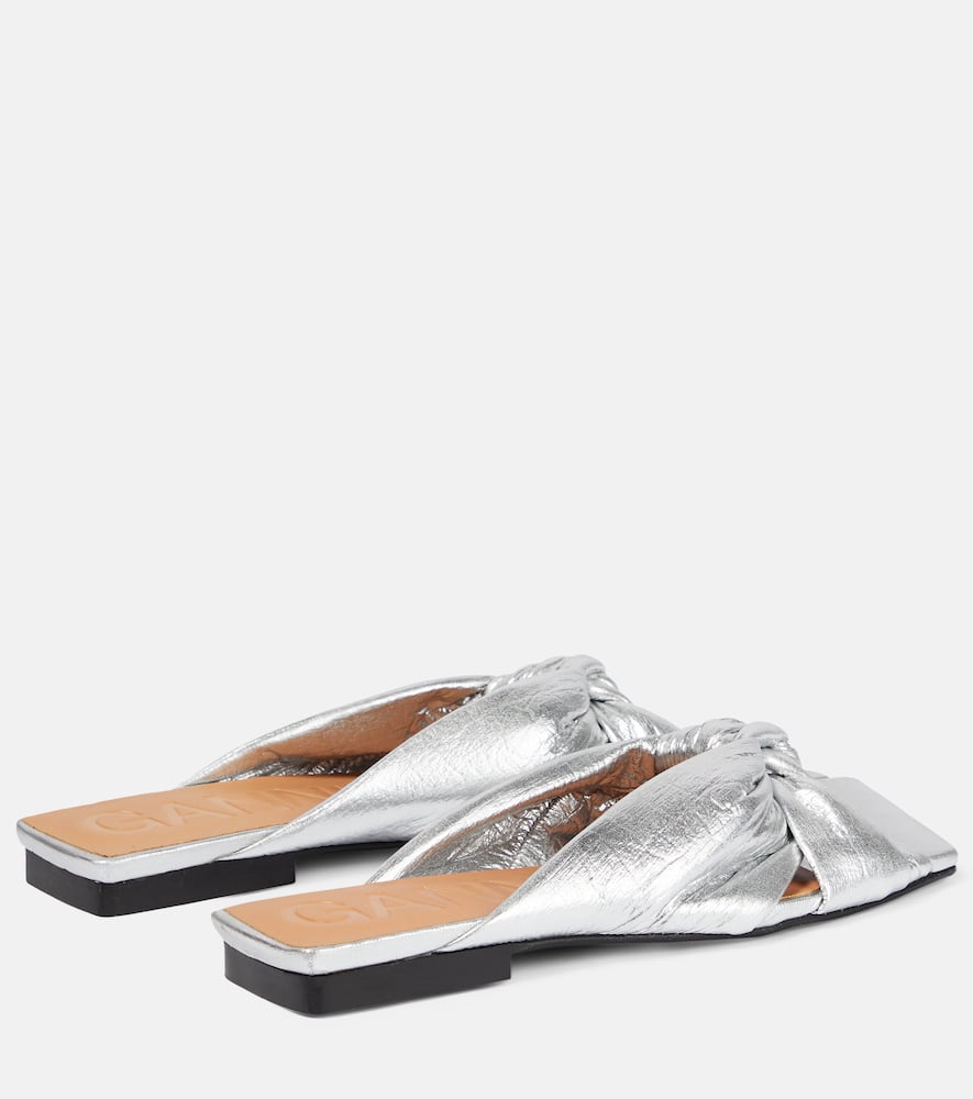 Shop Ganni Metallic Padded Sandals In Silver