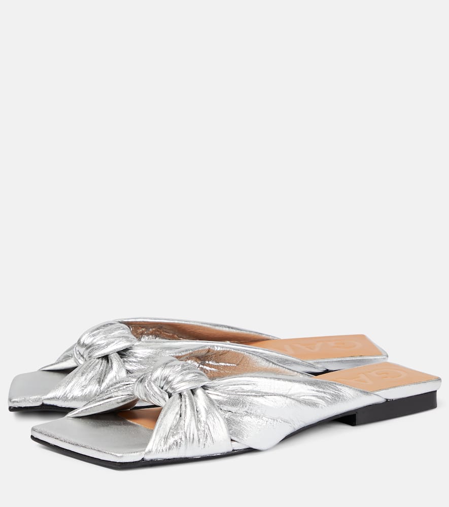 Shop Ganni Metallic Padded Sandals In Silver