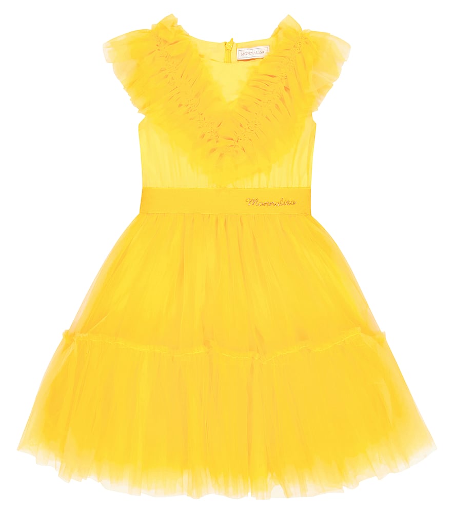 Monnalisa Kids' Tulle Dress In Giallo Scuro