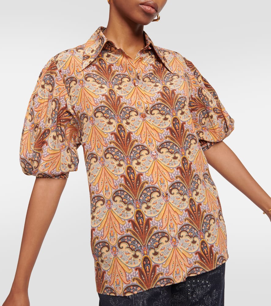Etro Paisley Print Puff Sleeve Silk Blouse In Multicoloured