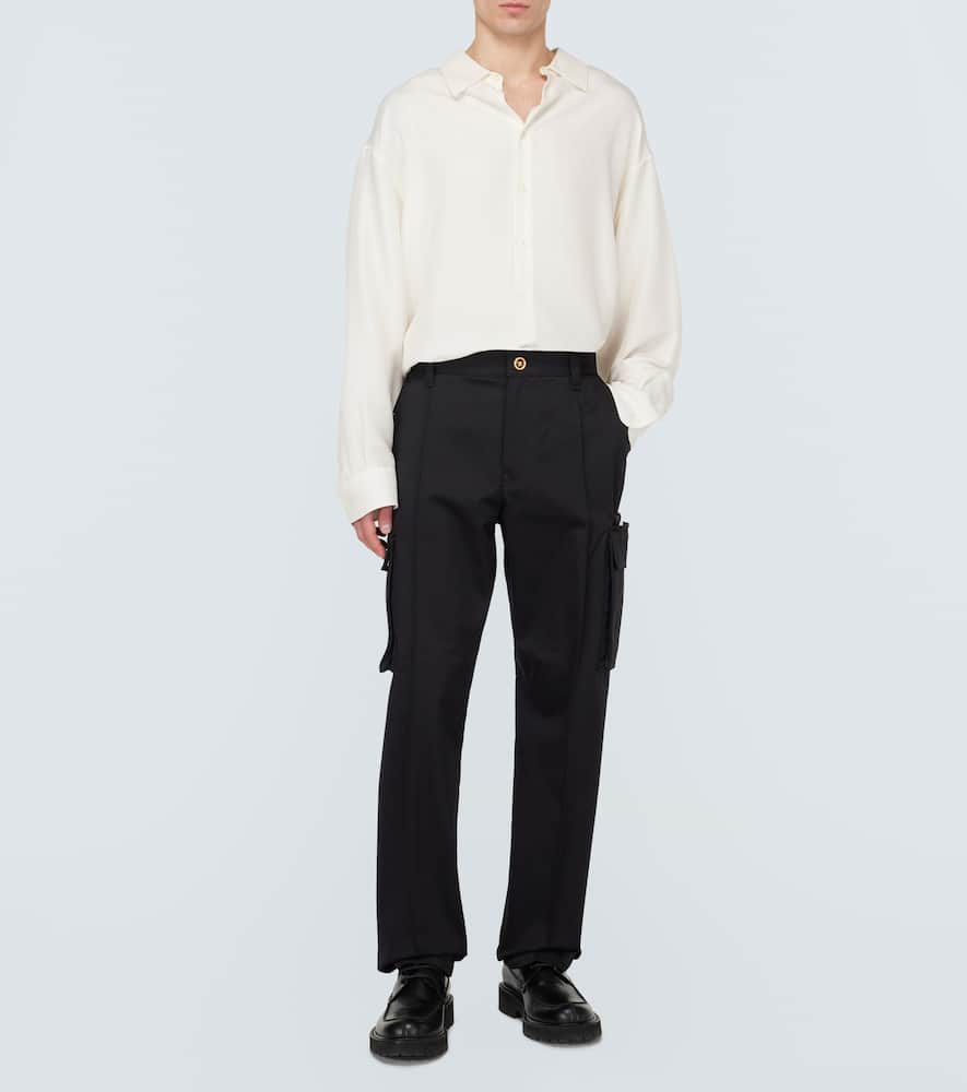 Shop Versace Cotton Gabardine Cargo Pants In Schwarz