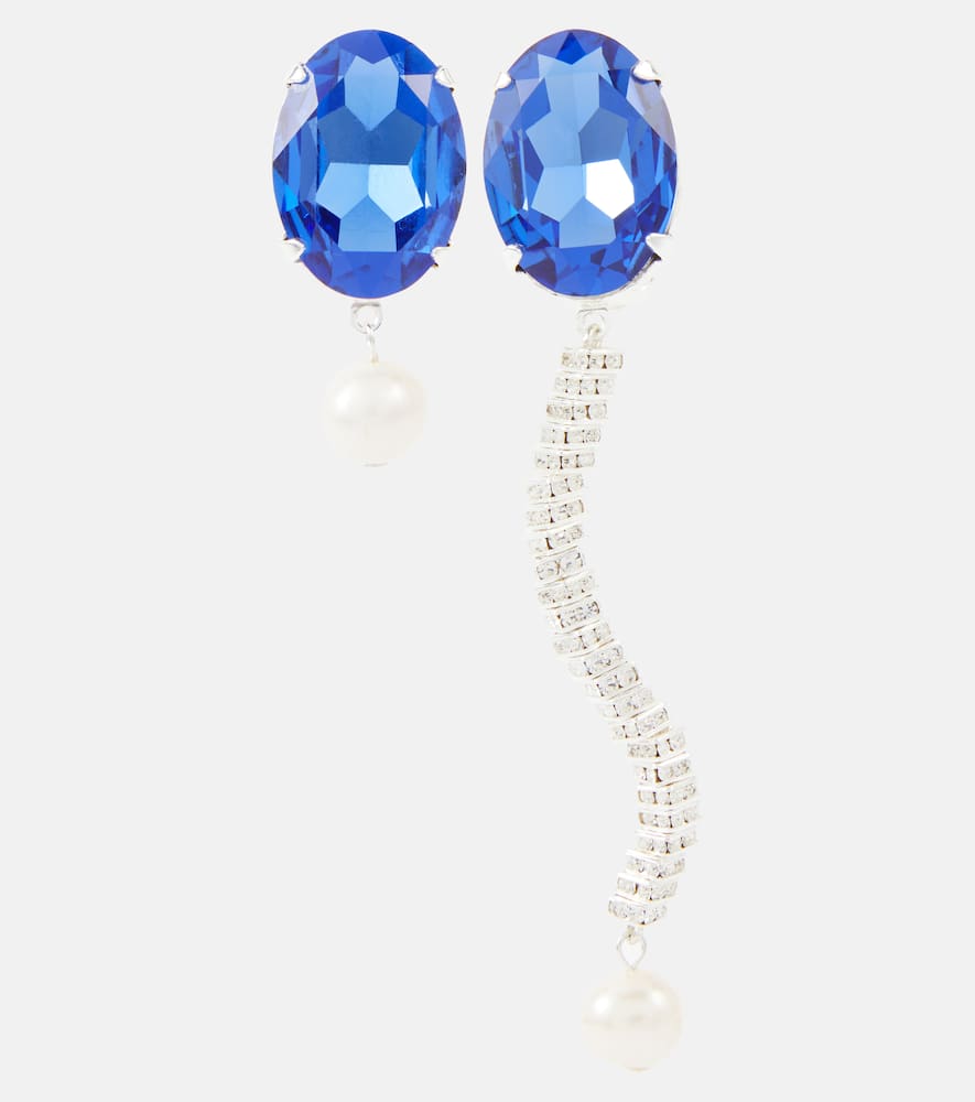 Asymmetric crystal and pearl drop earrings