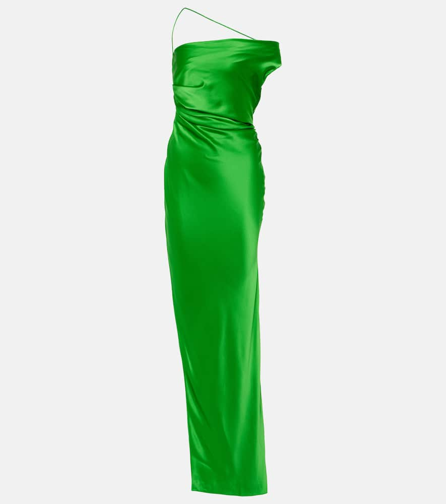 Shop The Sei Asymmetric Silk Satin Gown In Green