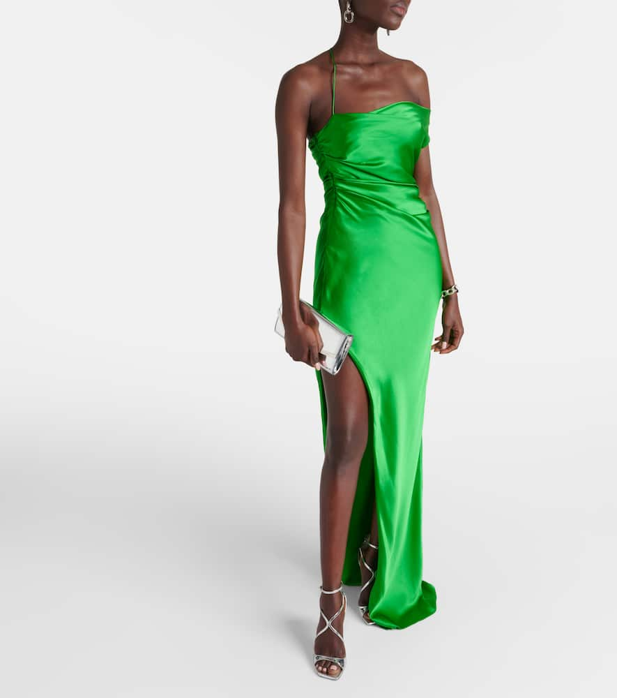 Shop The Sei Asymmetric Silk Satin Gown In Green