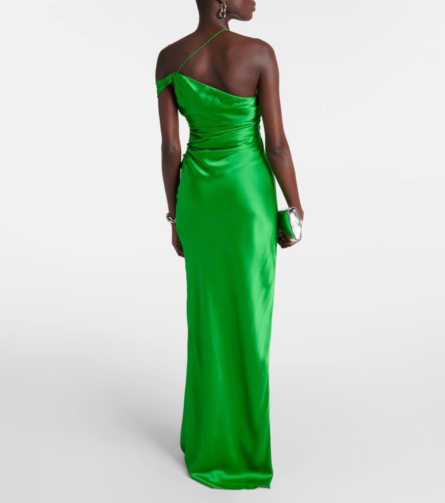 Shop The Sei Asymmetric Silk Satin Gown In Green