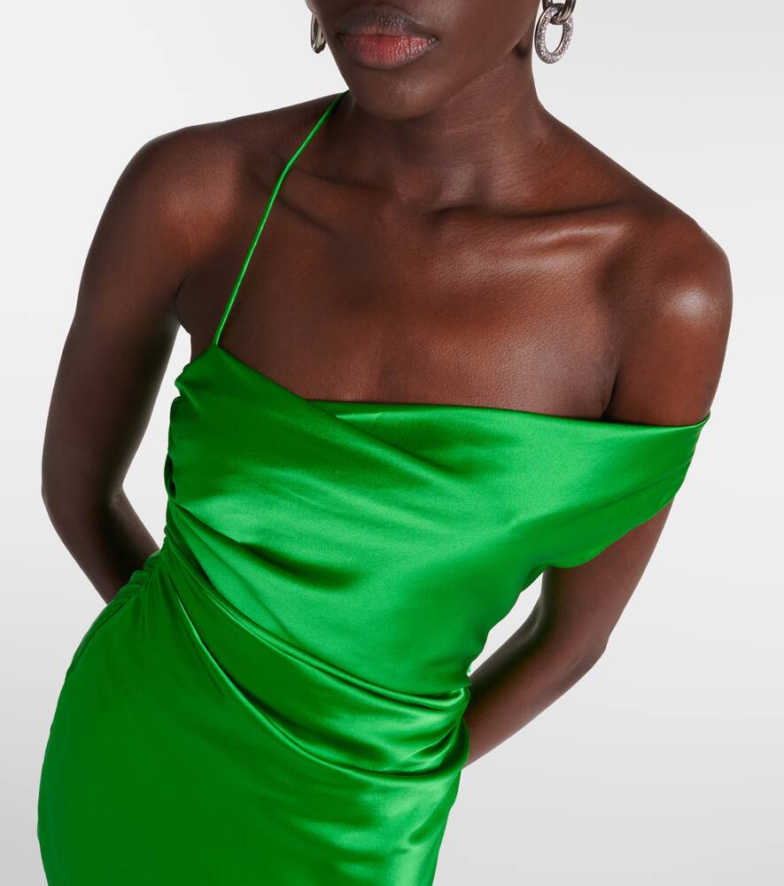 Shop The Sei Asymmetric Silk Satin Gown In Green