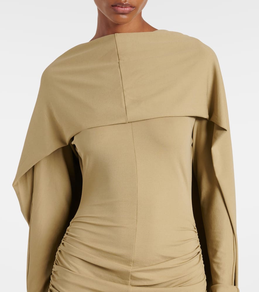 Shop Tove Malena Caped Ruched Jersey Maxi Dress In Grün