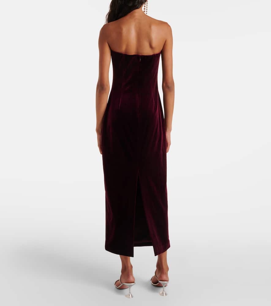 Self-portrait Strapless Velvet Midi Dress In Red