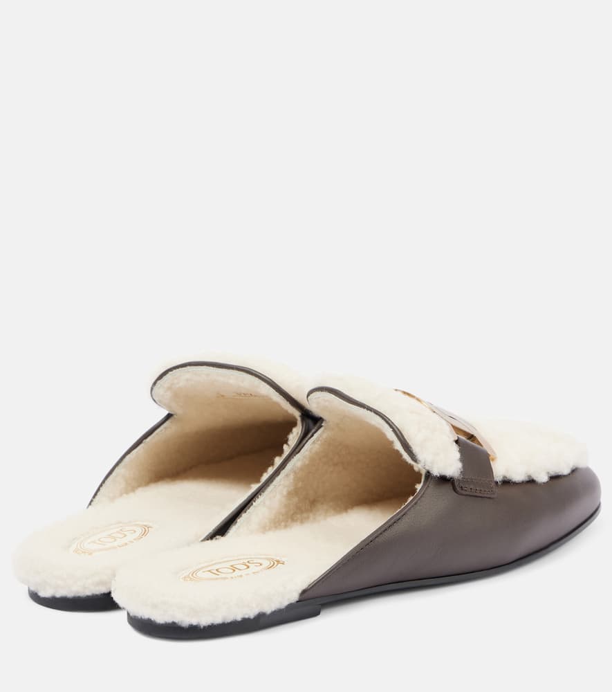 TOD'S CATENA SHEARLING AND LEATHER MULES