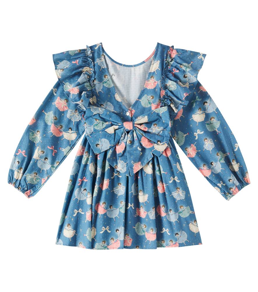 Konges Slojd Evia Bow-detail Printed Cotton Dress In Blue