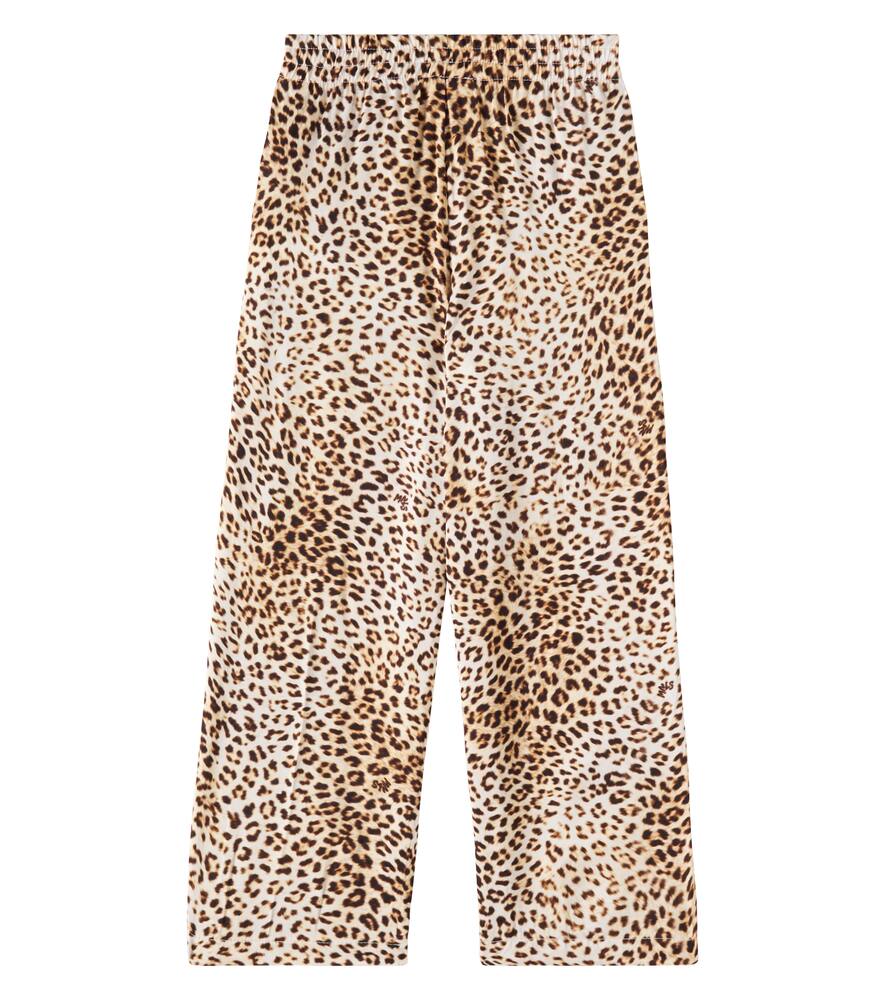 Monnalisa Leopard-print Satin Wide-leg Pants In Multicoloured