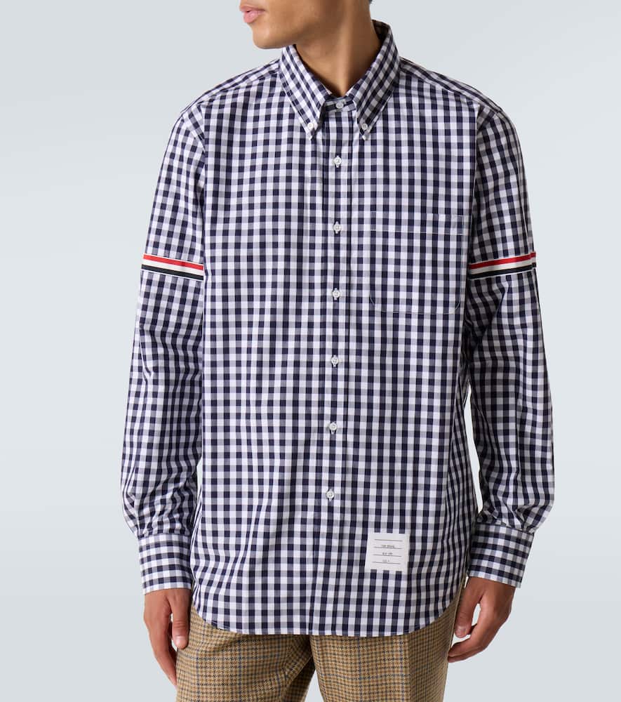 Thom Browne Stripe Oxford Armband Gingham Cotton Shirt In Blue
