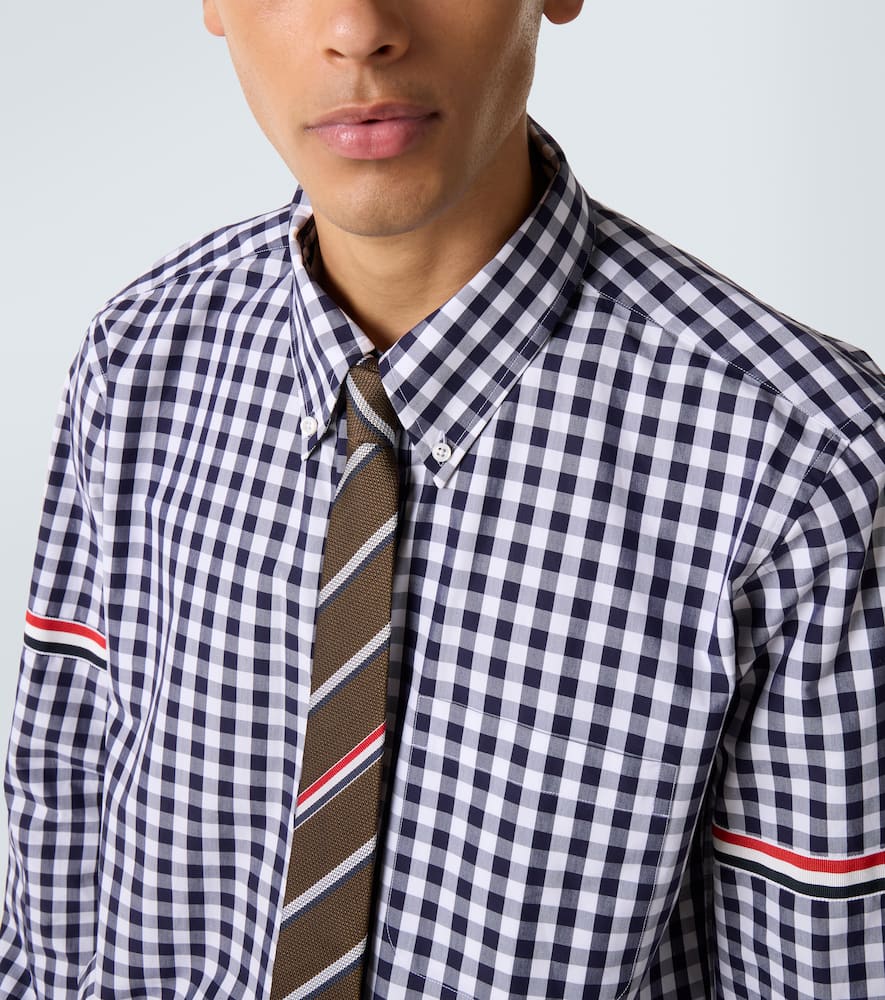 Thom Browne Stripe Oxford Armband Gingham Cotton Shirt In Blue