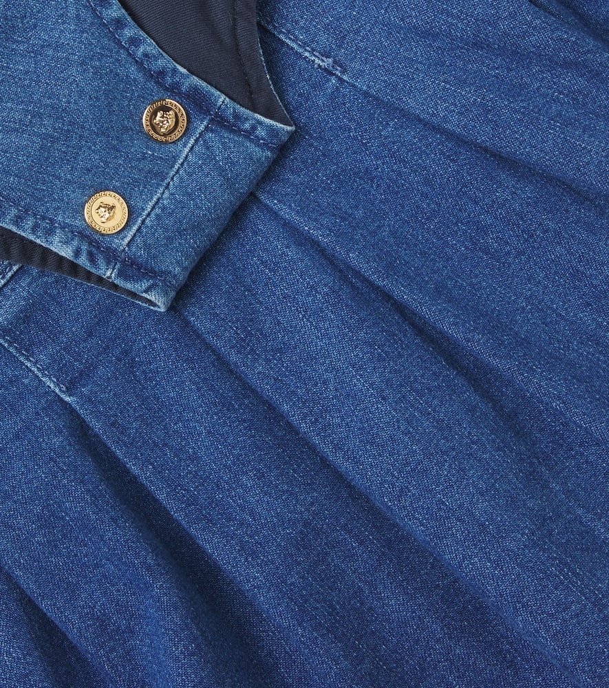 Versace Pleated Cotton Denim Dress In Blue