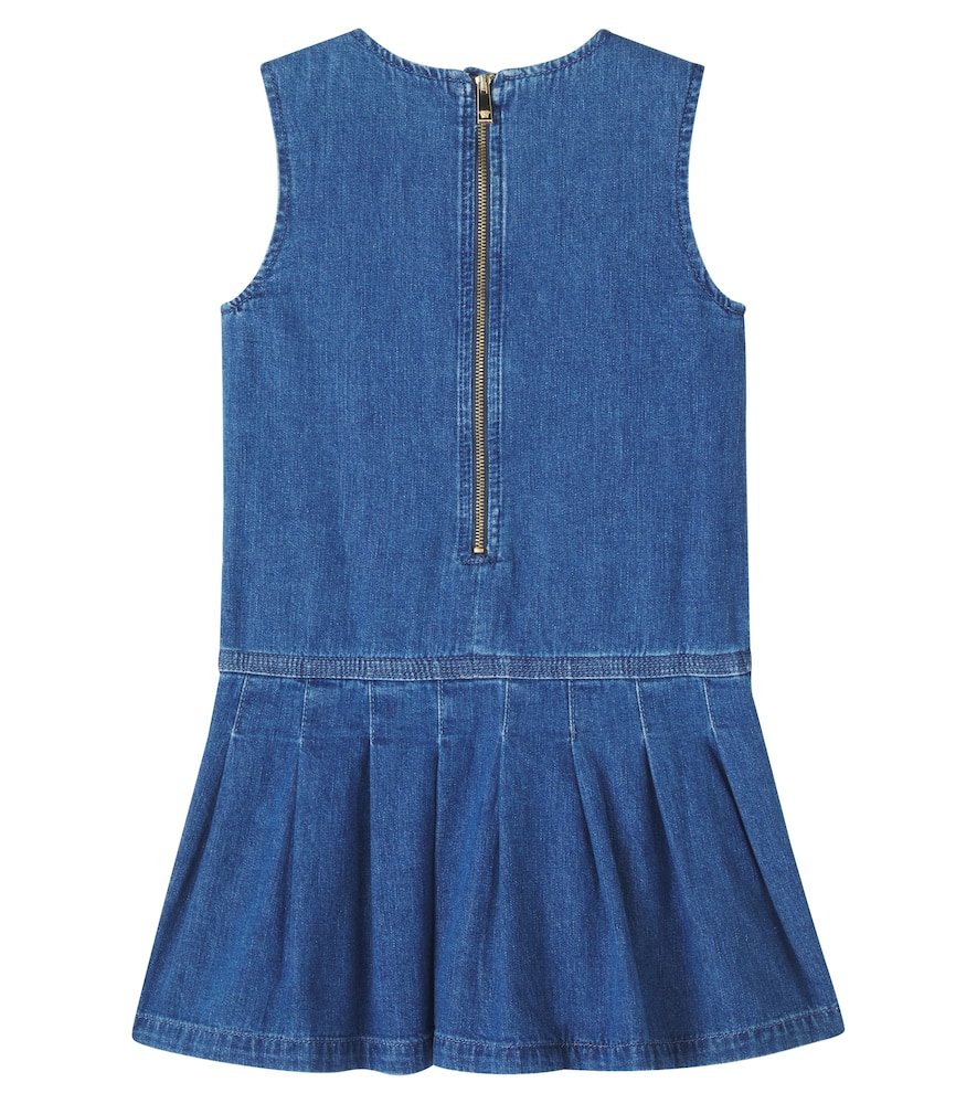 Versace Pleated Cotton Denim Dress In Blue