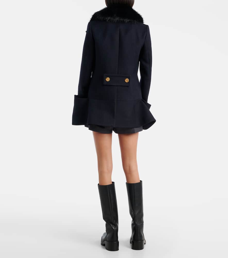 Sacai Wool Melton Coat In Blue