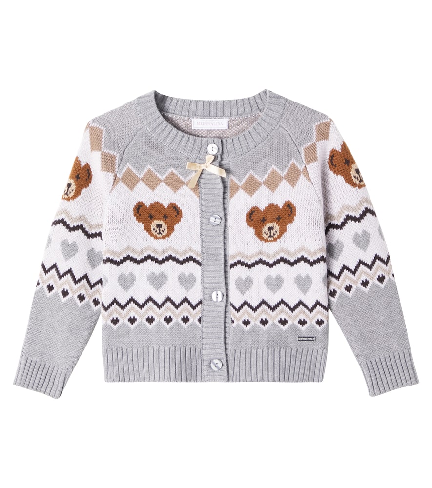 Monnalisa Jacquard Cardigan In Gray