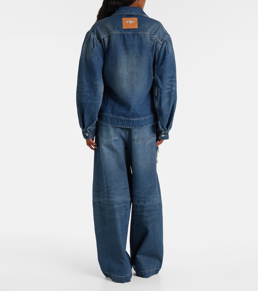 Simone Rocha Denim Jacket With Belt And Embellished Collar In Blue