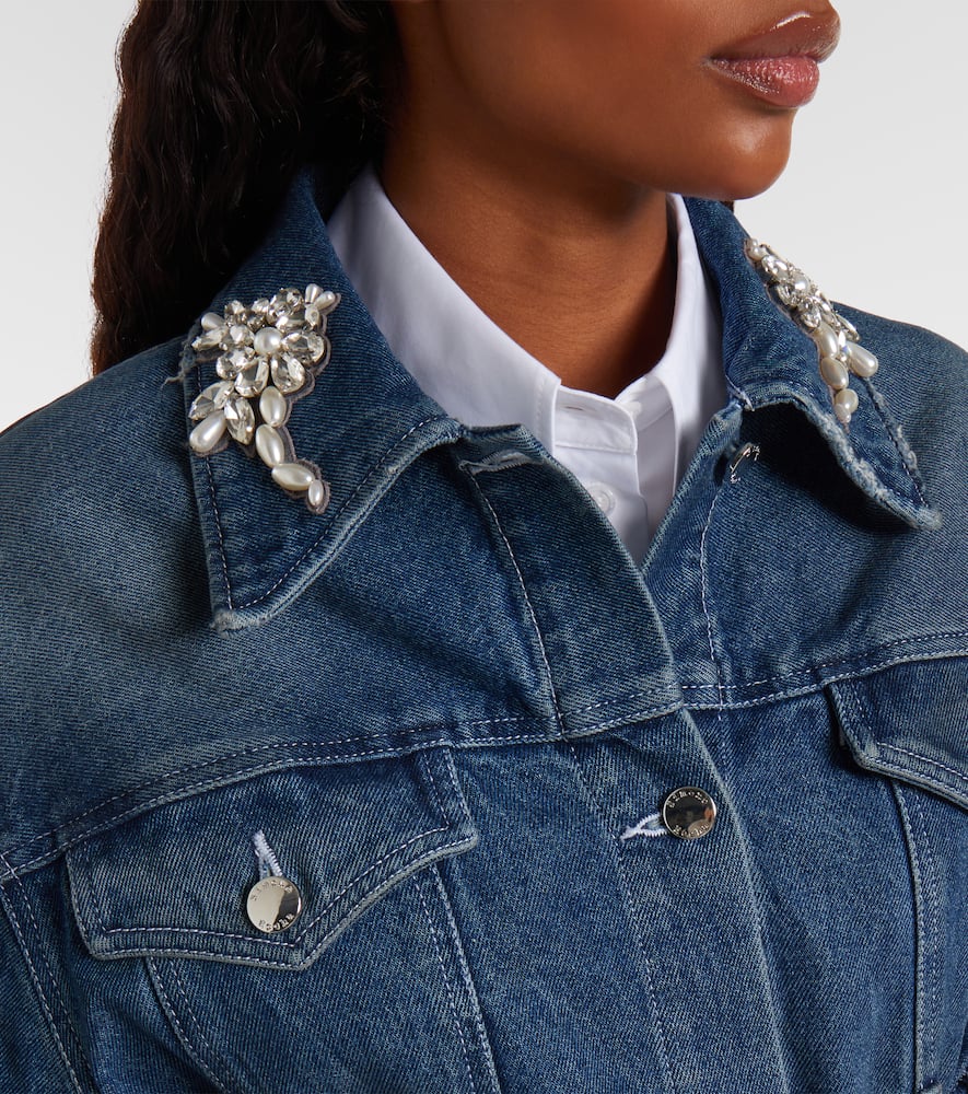 Simone Rocha Denim Jacket With Belt And Embellished Collar In Blue