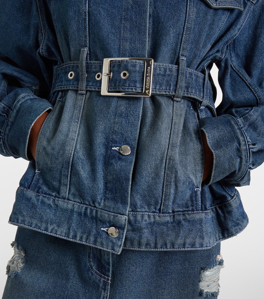 Simone Rocha Denim Jacket With Belt And Embellished Collar In Blue
