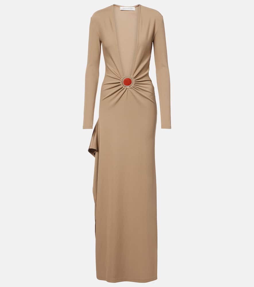 Christopher Esber Mineral Stone Embellished Jersey Maxi Dress In Neutral