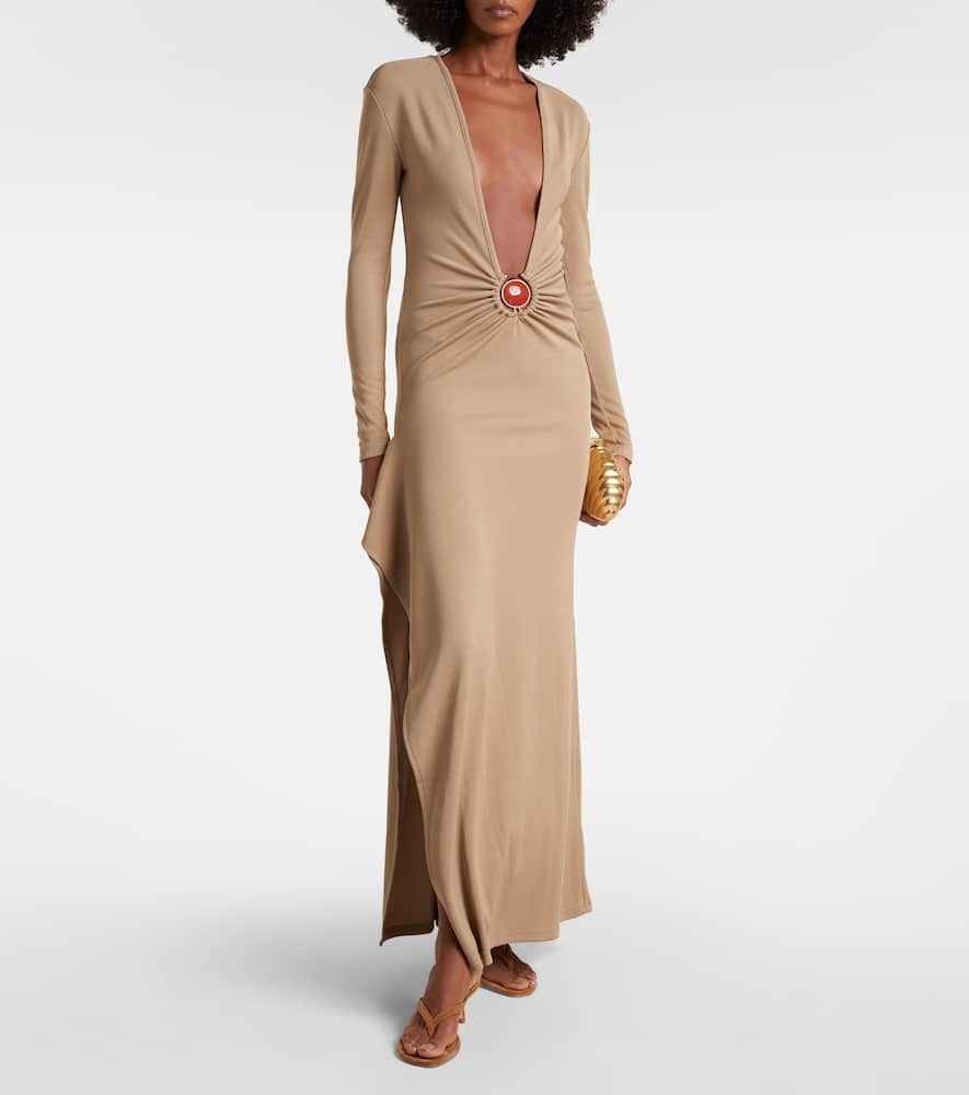 Christopher Esber Mineral Stone Embellished Jersey Maxi Dress In Neutral