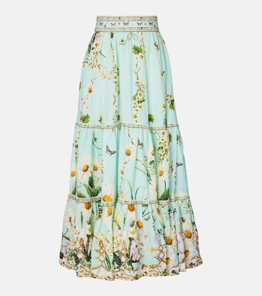 Floral tiered linen maxi skirt