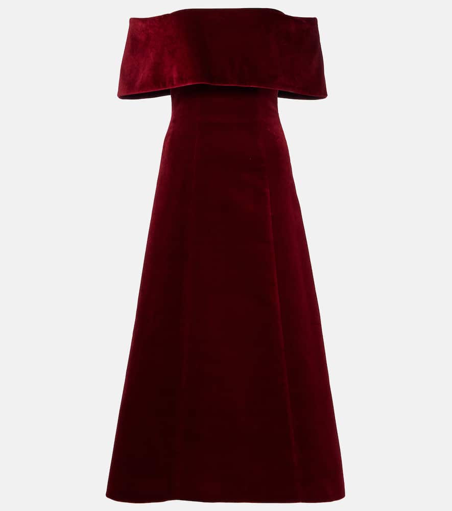 Emilia Wickstead Off-shoulder-midikleid Carita Aus Baumwollsamt In Red