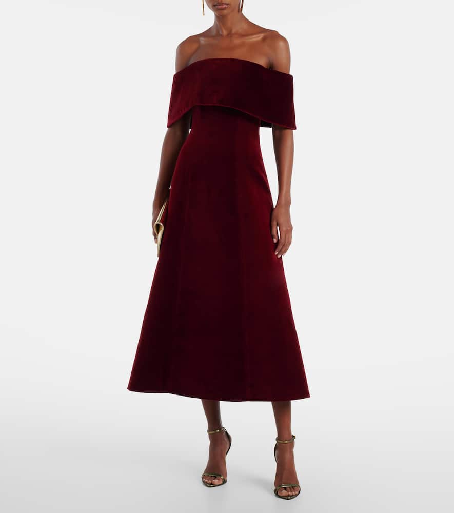 Emilia Wickstead Off-shoulder-midikleid Carita Aus Baumwollsamt In Red