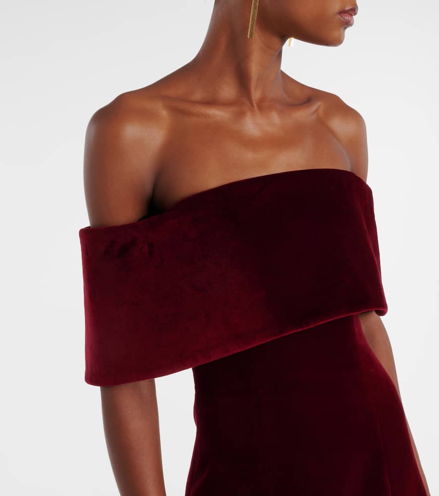 Emilia Wickstead Off-shoulder-midikleid Carita Aus Baumwollsamt In Red