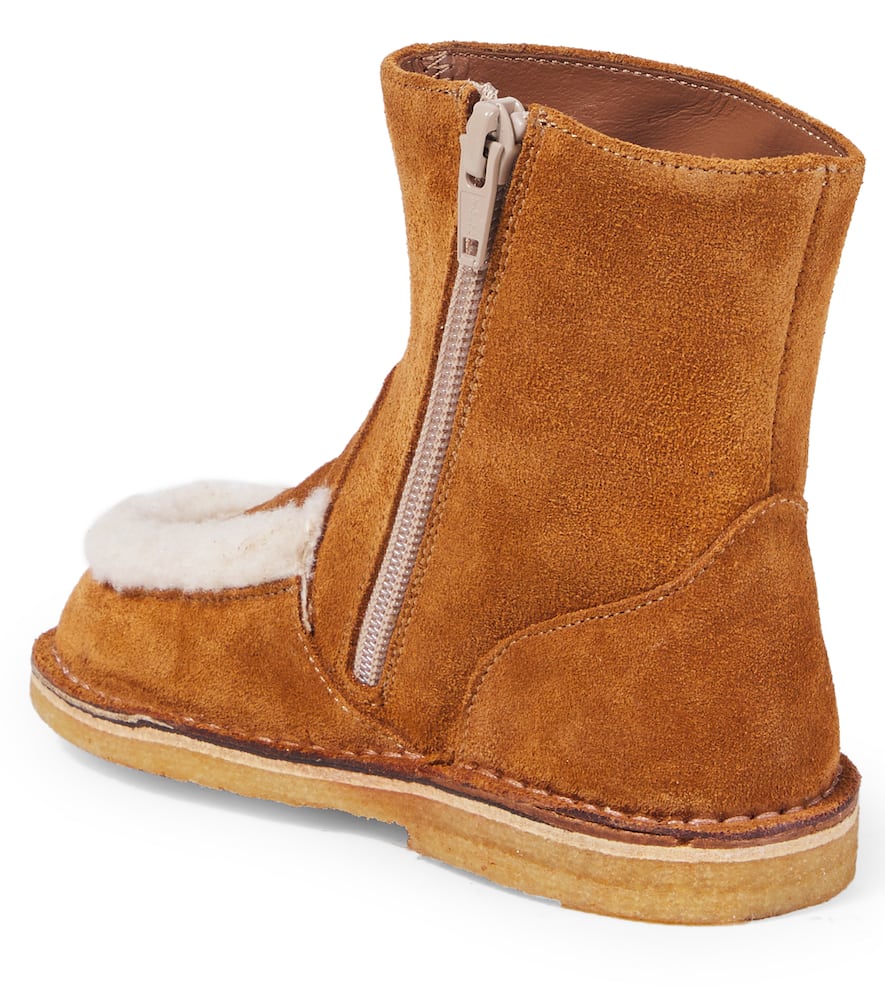 Pèpè Shearling-trimmed Suede Boots In Brown