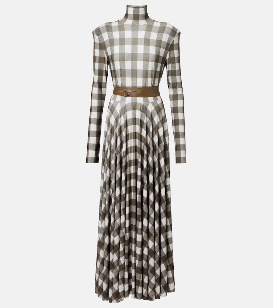 Norma Kamali Checked Turtleneck Jersey Midi Dress In Multi