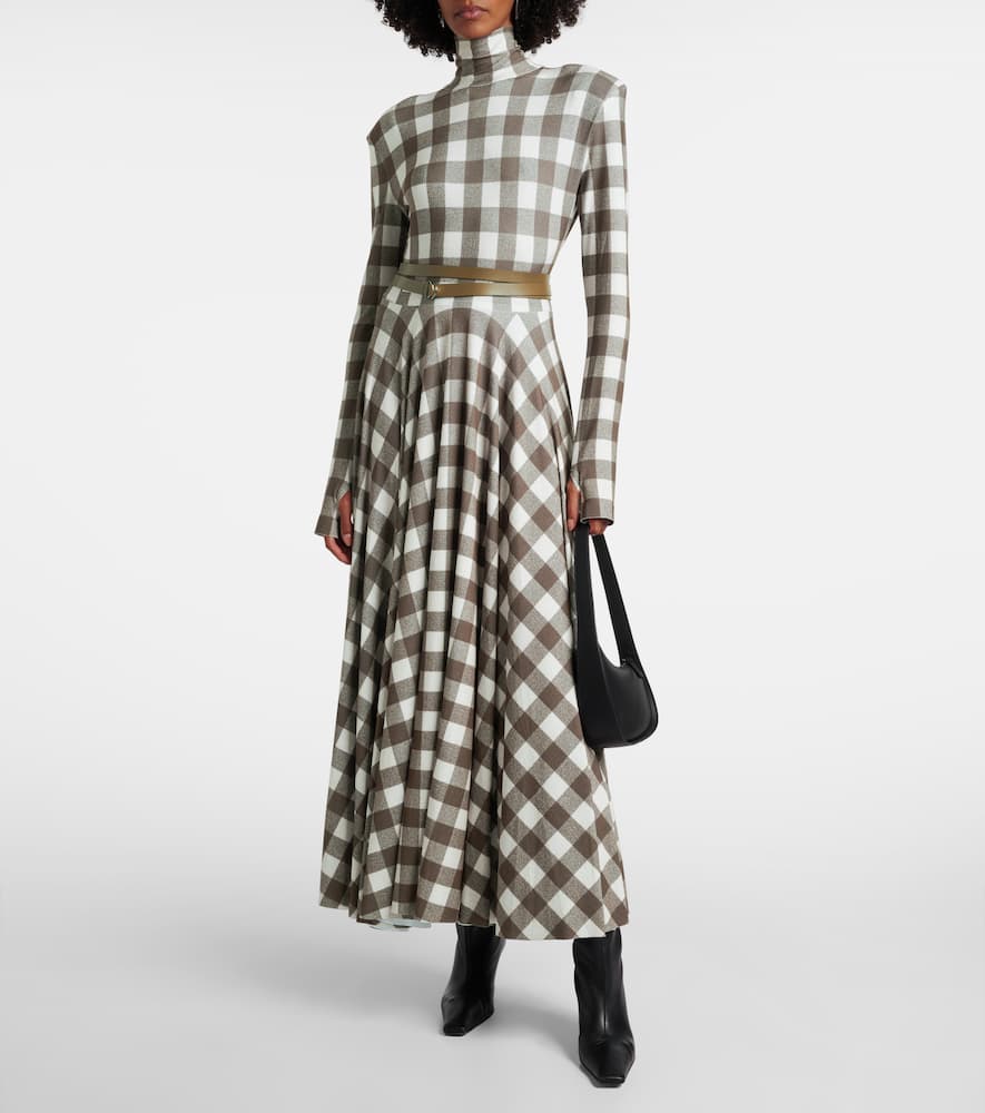 Norma Kamali Checked Turtleneck Jersey Midi Dress In Multi