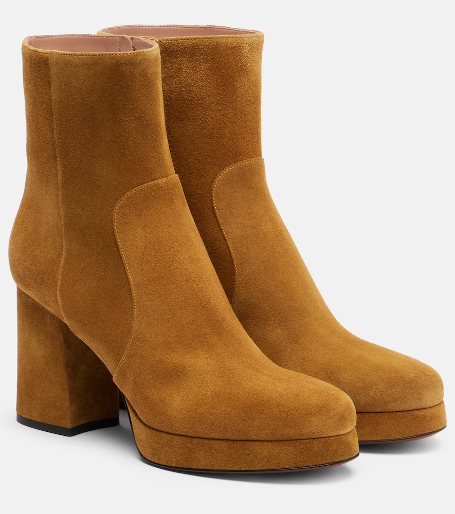 Valentino 90mm Fawcette Platform Vlogo Signature Ankle Boots In Brown
