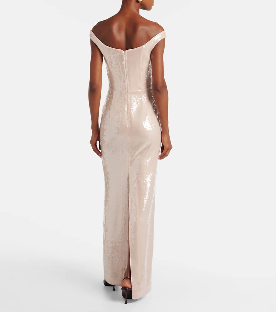 Roland Mouret Sequined Off-shoulder Gown In White