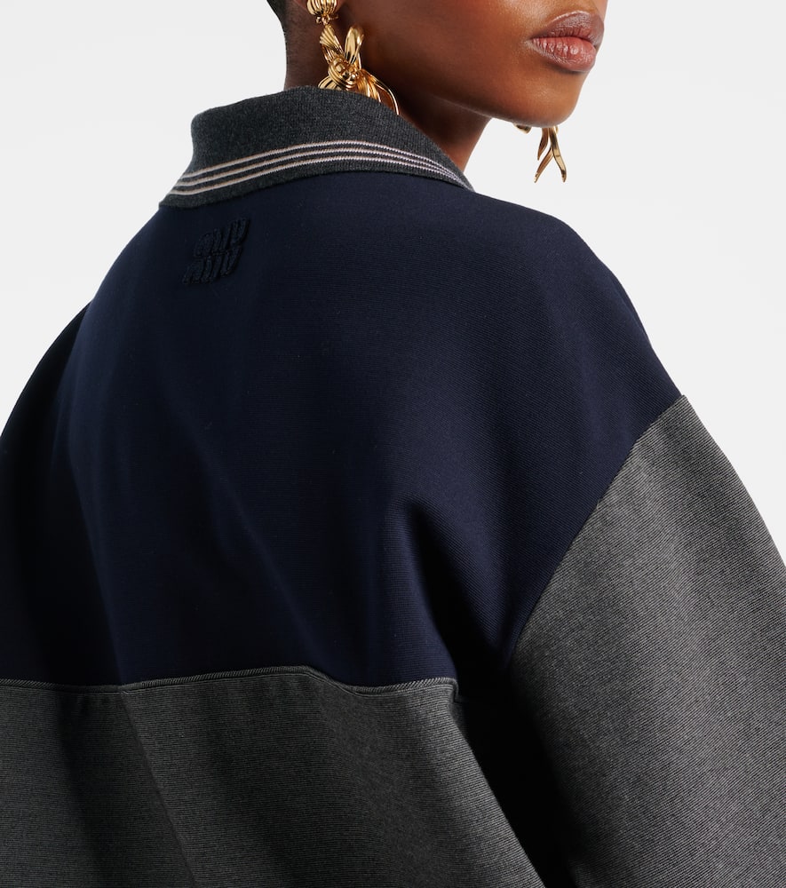 Miu Miu Womens Antracite Blu Asymmetric Jersey Polo Jacket Xs In Gray